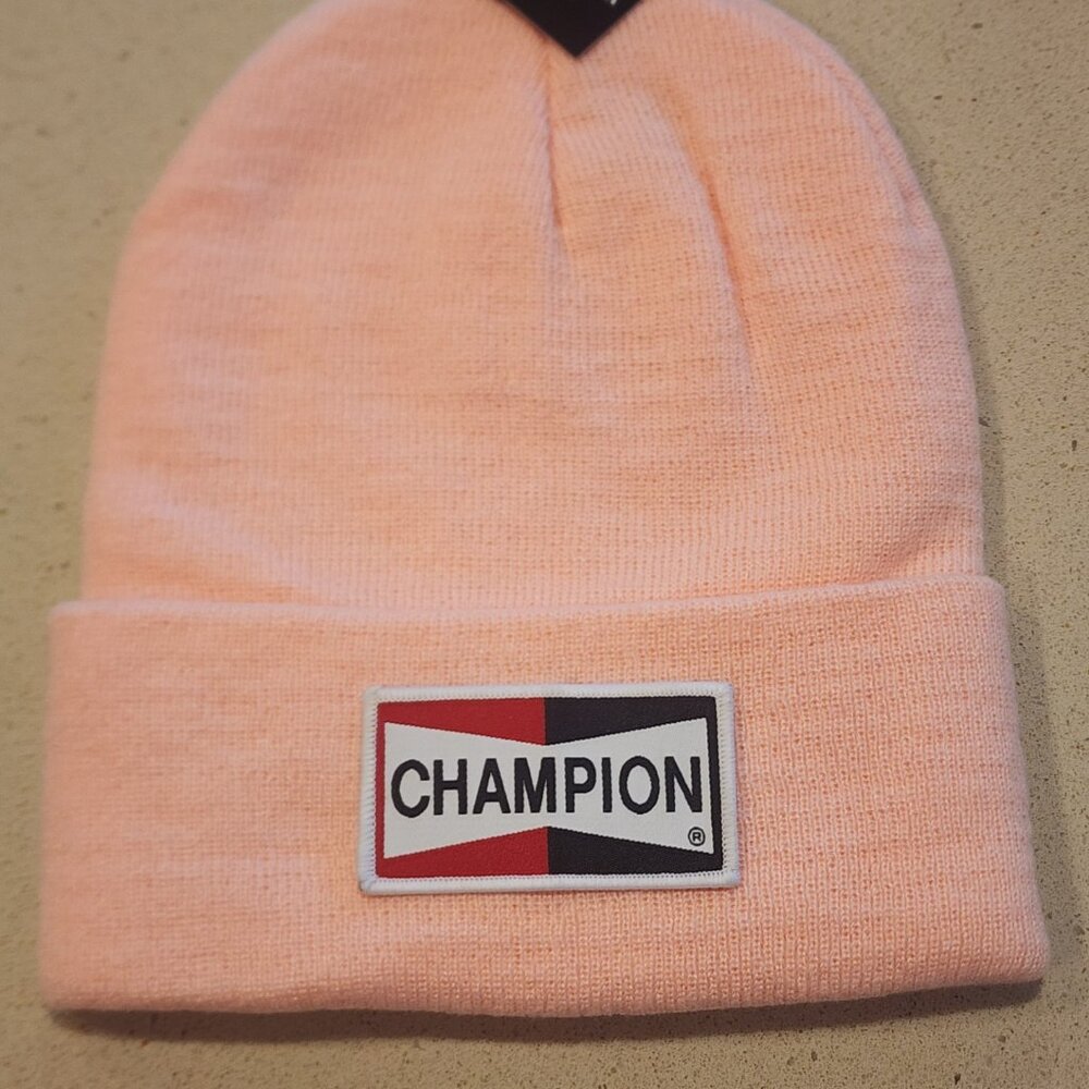 CHAMPION Patched Knit Cuffed Beanie in Soft Pink